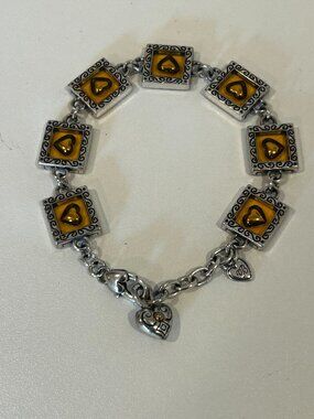 Brighton Bracelet Scroll Square Links Encased Yellow Floating Hearts Retired